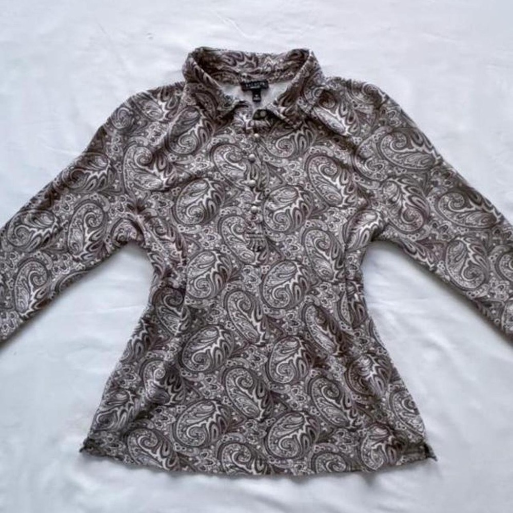 90s vintage grunge paisley longsleeve polo shirt womens size medium
